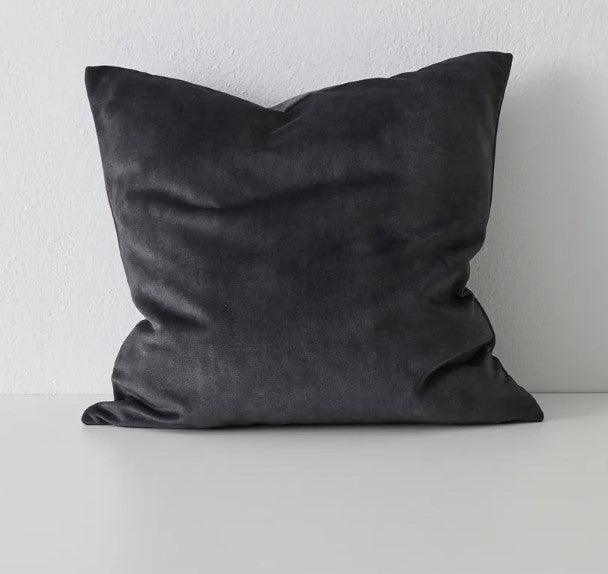 Ava Velvet Cushion - Coal